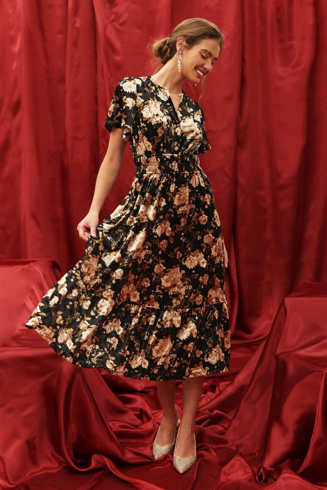 Shirred waist midi dress top